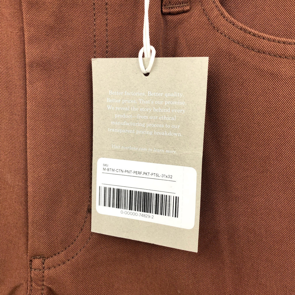 EVERLANE Men's Performance Pant 31x32 Brown Slim Fit Uniform 5-Pocket NWT