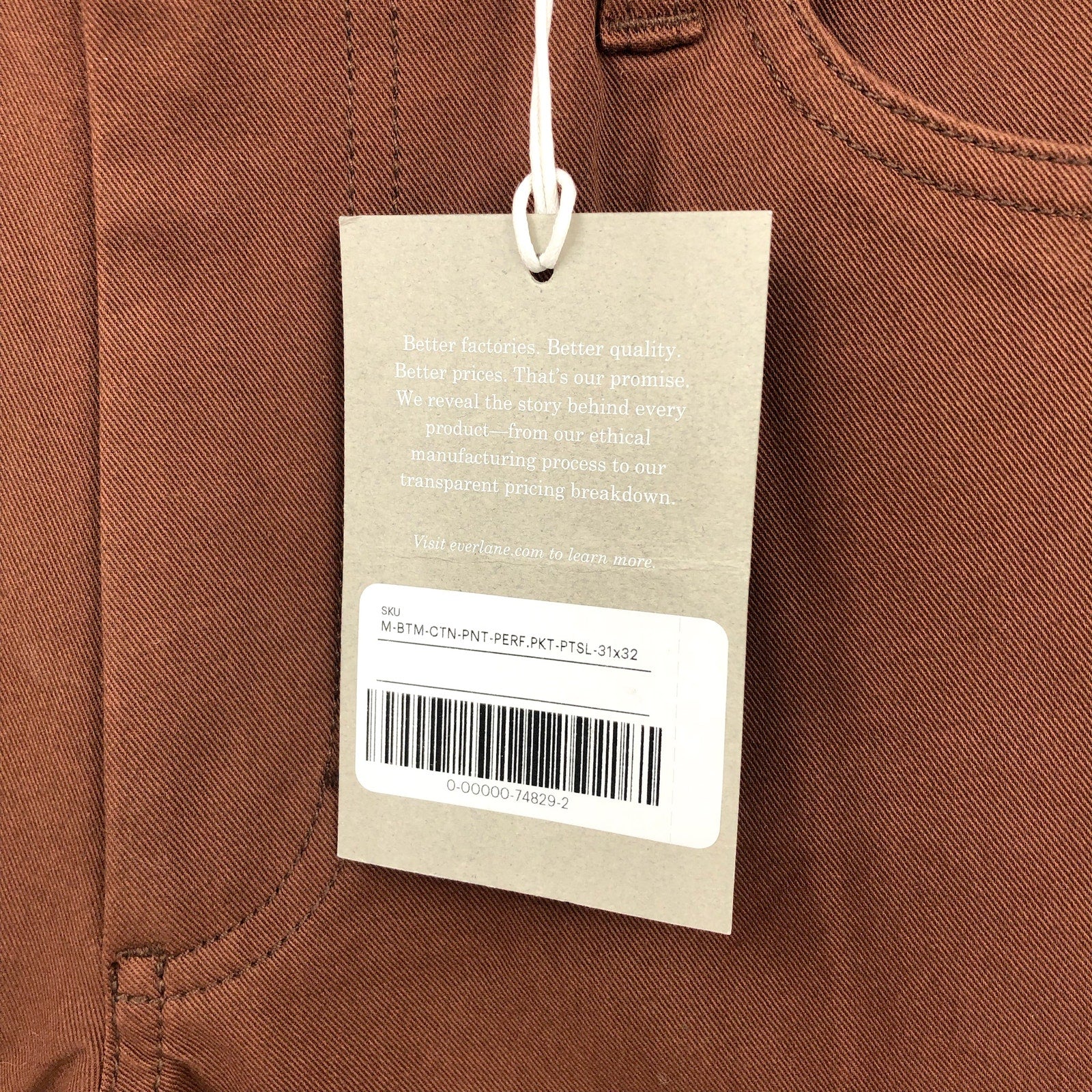 EVERLANE Men's Performance Pant 31x32 Brown Slim Fit Uniform 5-Pocket NWT
