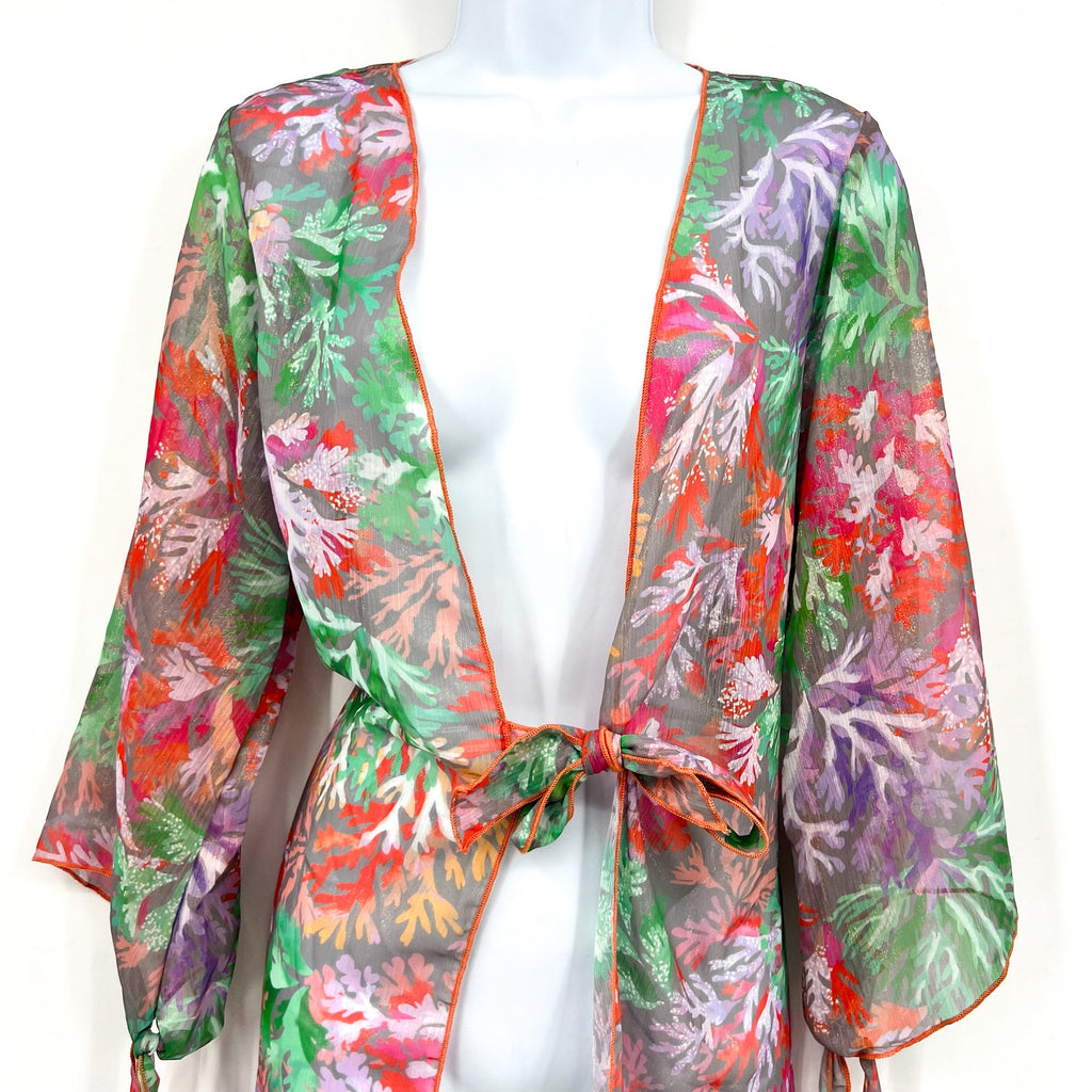 BECCA Women's Coral Reef Swim Cover Up M- L Pink Multi Sheer Chiffon Tunic NWT