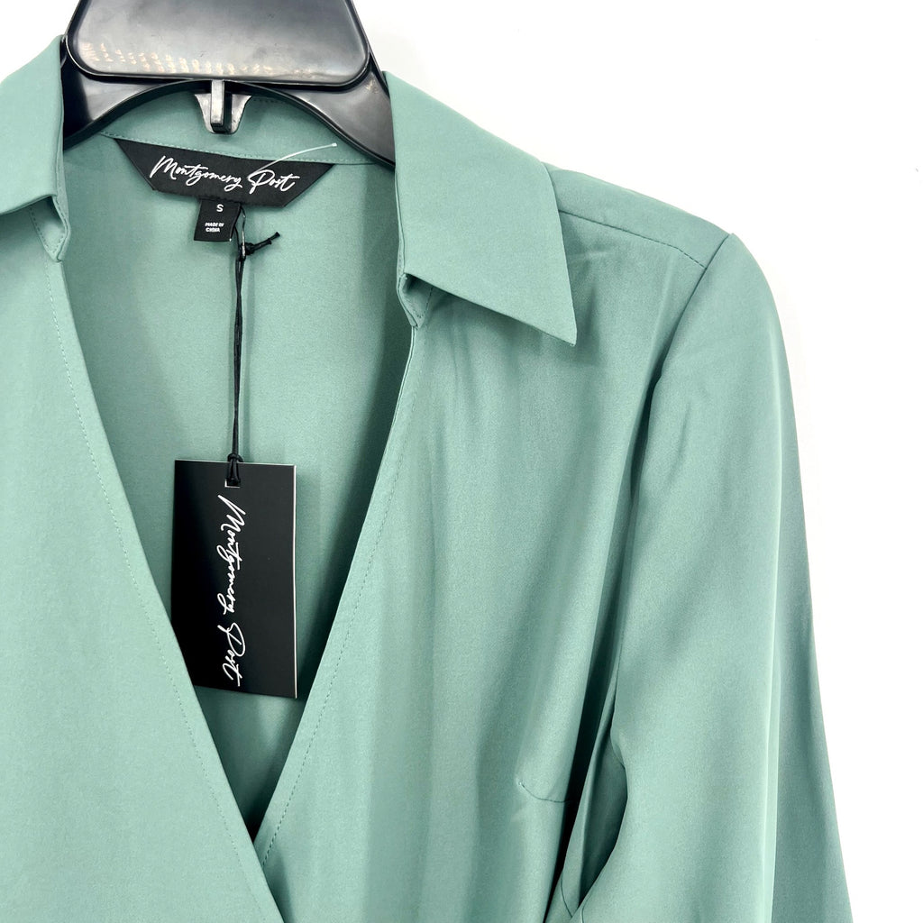 MONTGOMERY POST Womens Wrap Sleeve Blouse Small Green Three Quarter NWT