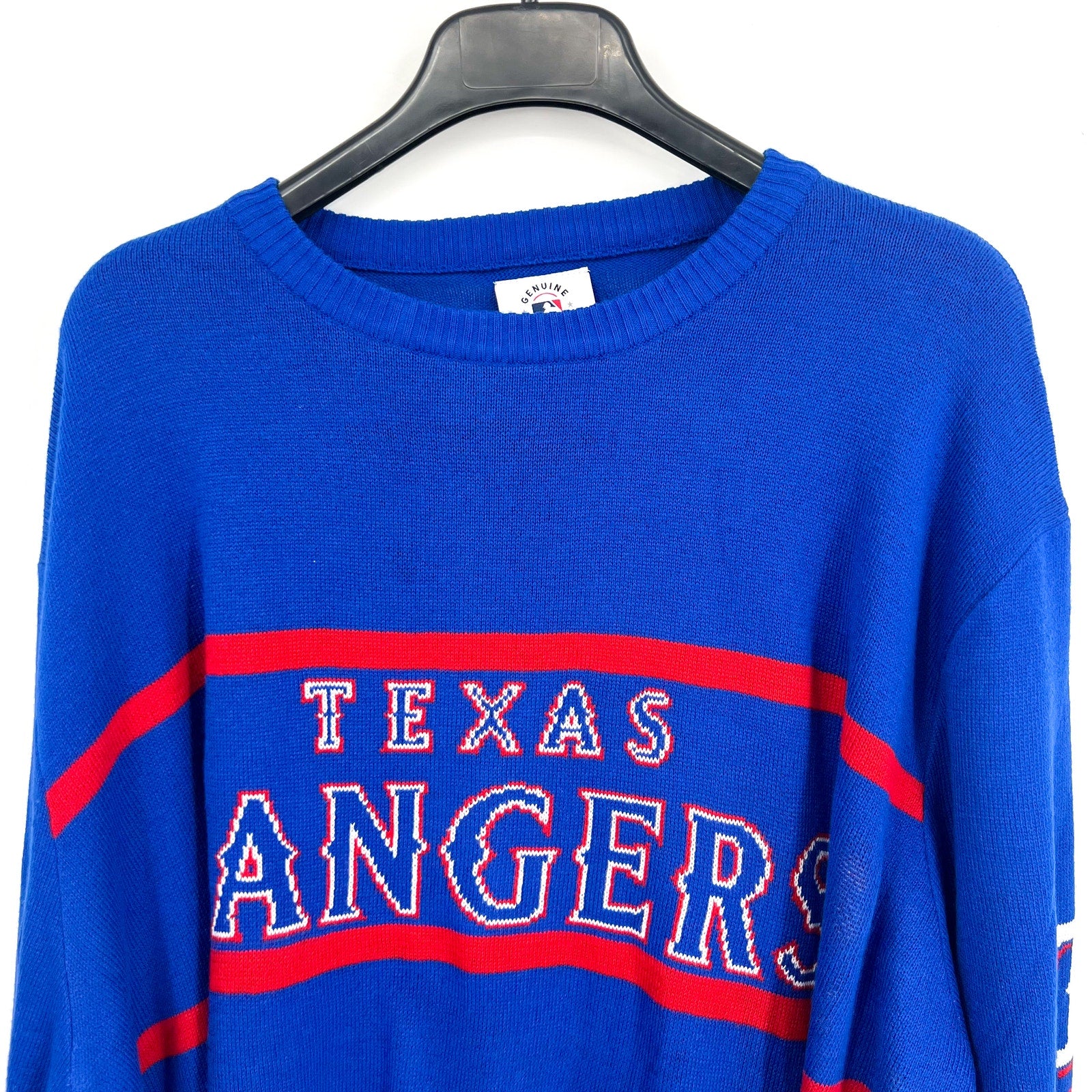 MLB GENUINE MERCHANDISE Mens Texas Rangers Crew Sweater 2XL Dark Blue Red NWT
