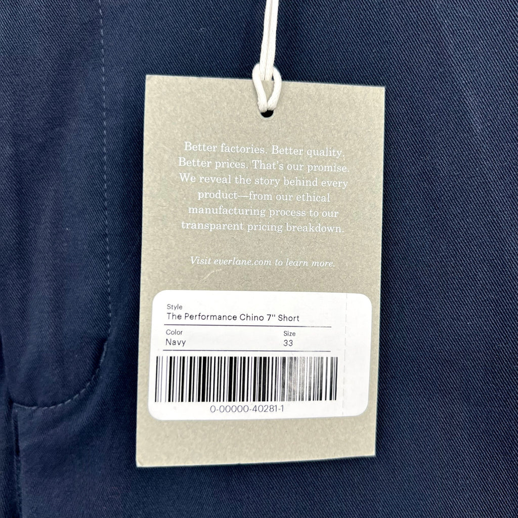 EVERLANE Men's The 7" Performance Chino Shorts Size 33 Navy Blue NWT