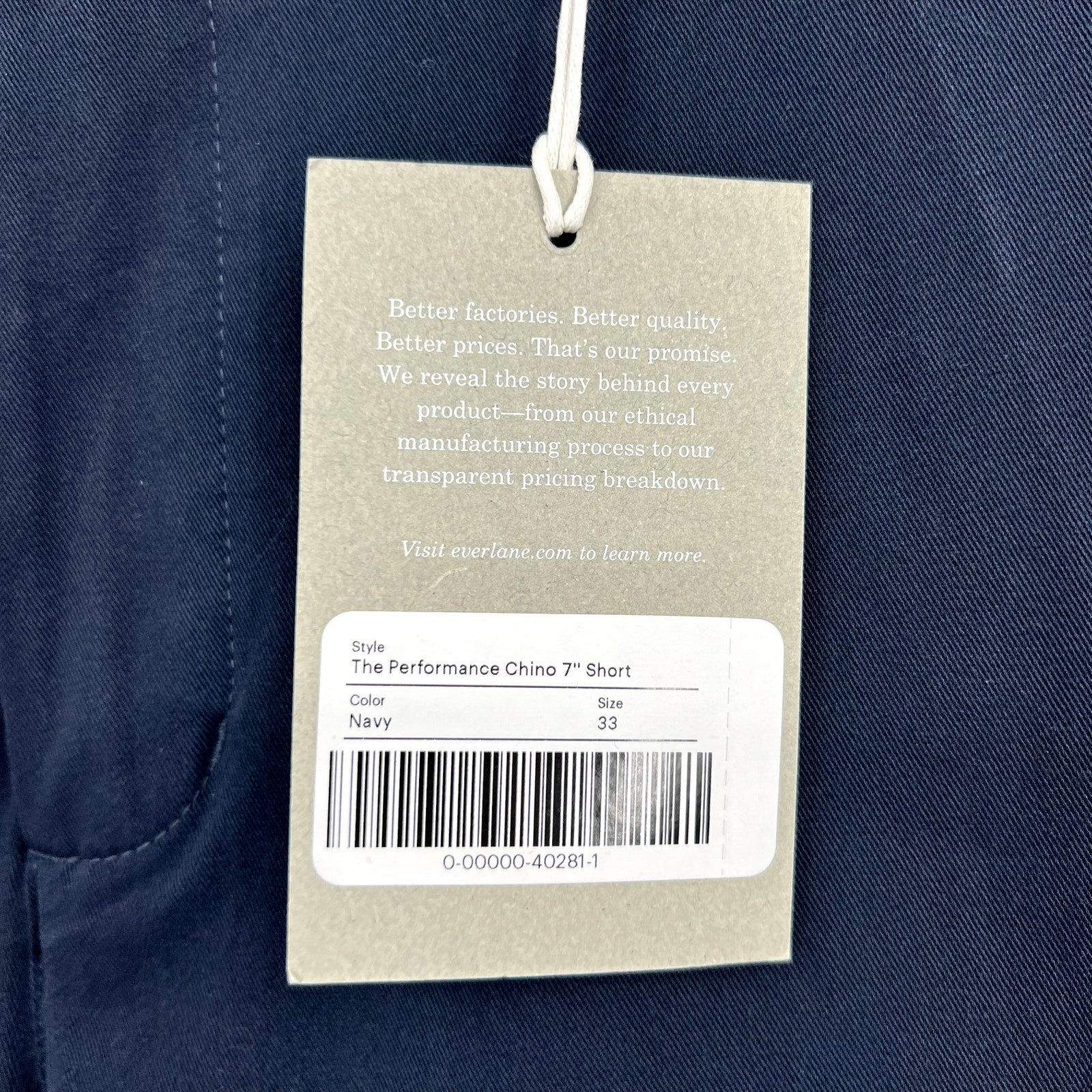 EVERLANE Men's The 7" Performance Chino Shorts Size 33 Navy Blue NWT