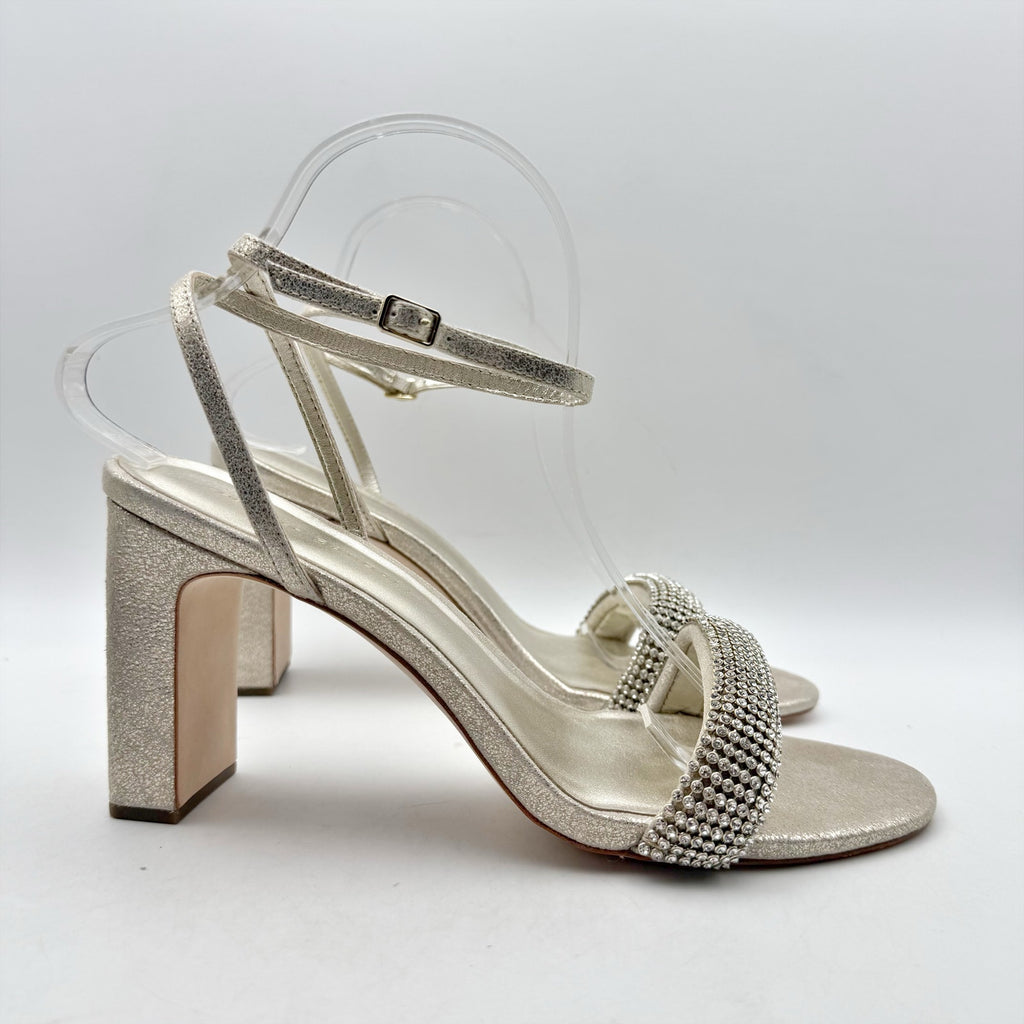 Loeffler Randall Shay Heeled Sandals Size 10 Champagne Gold Rhinestone NWOB