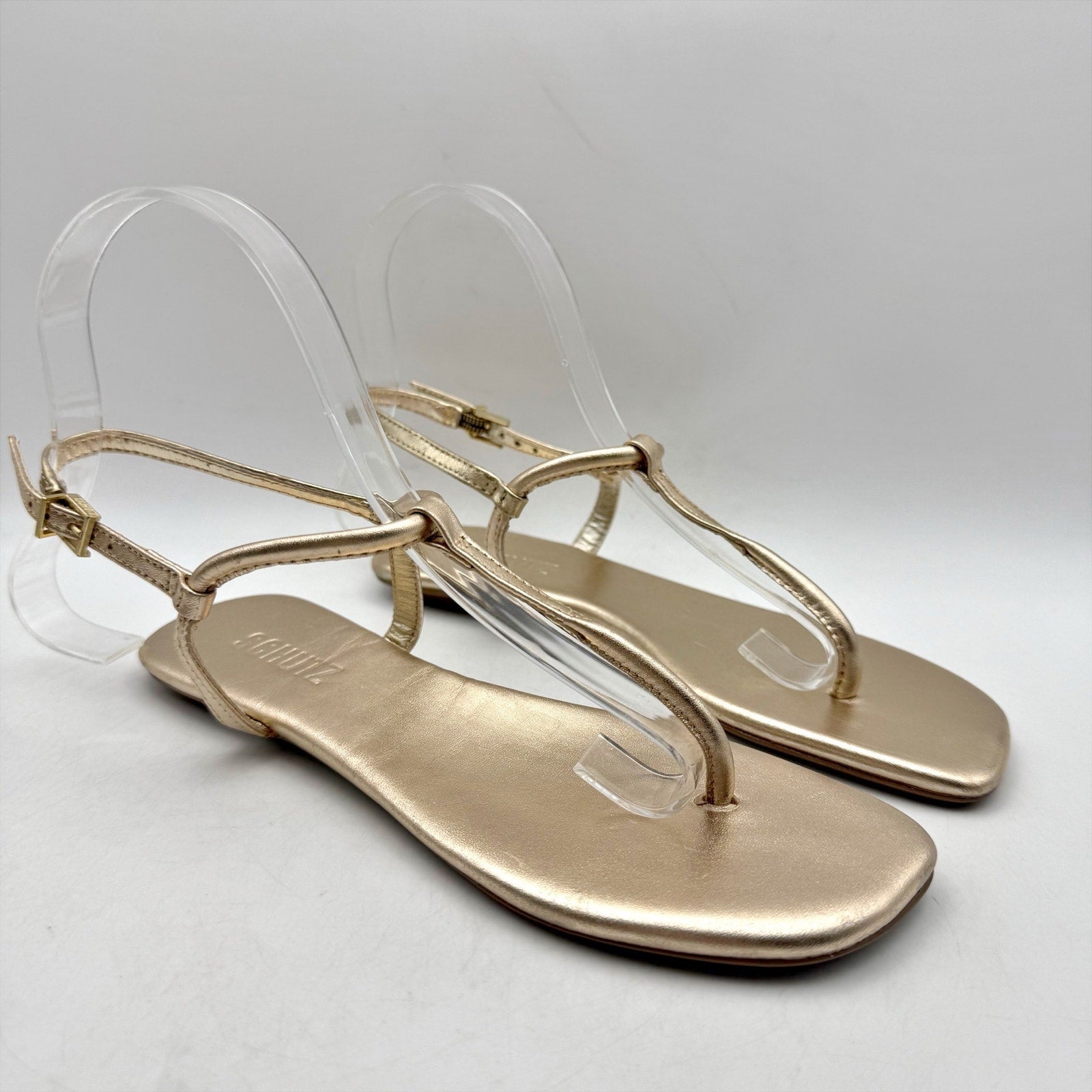 Schutz Womens Elsha Flat Sandals US 5 M Gold Leather NWOB