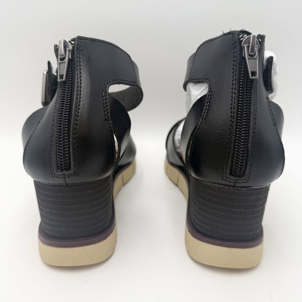 MIA Womens Lauri Platform Wedge Sandals Size 6.5 M Black Vegan Leather NWOB