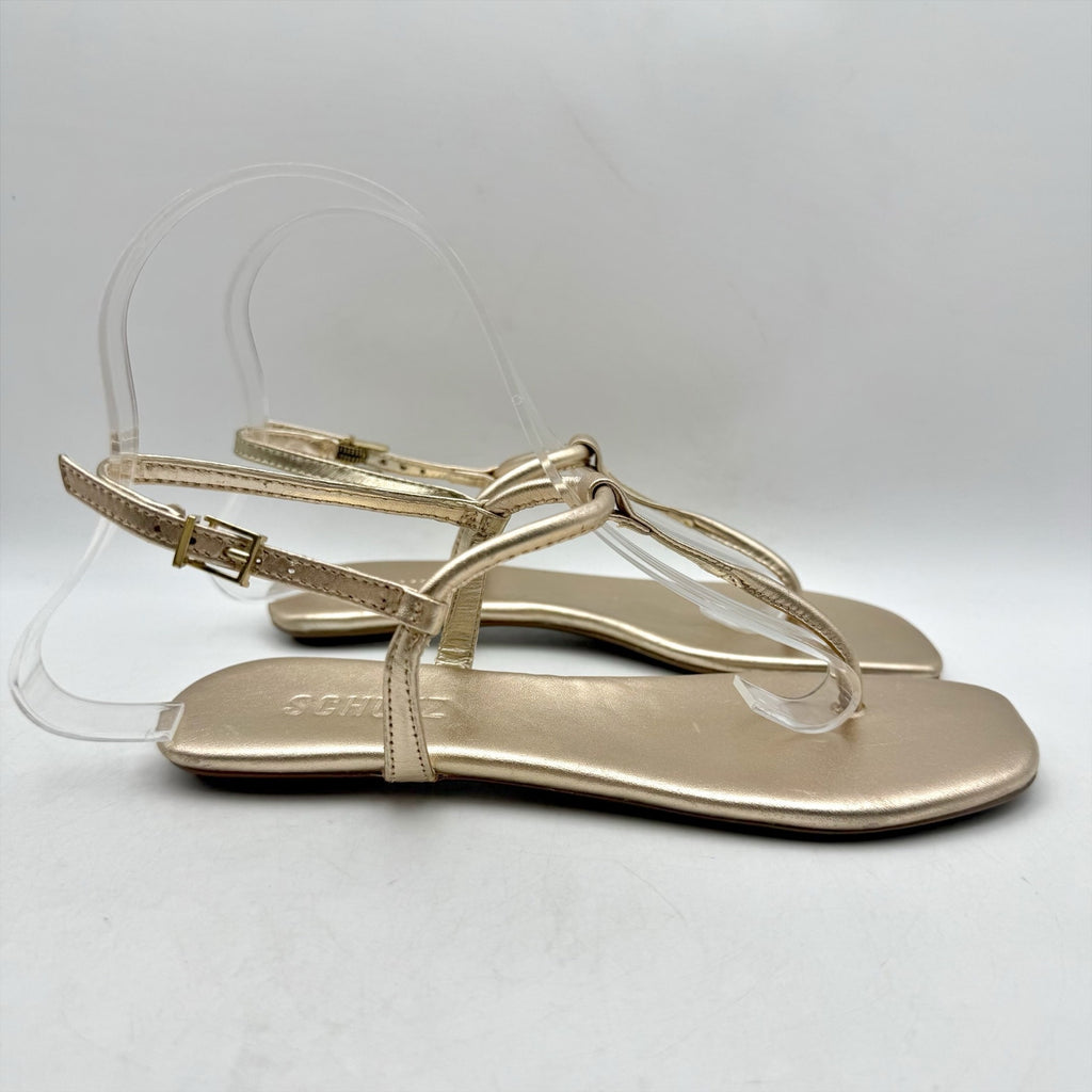 Schutz Womens Elsha Flat Sandals US 5 M Gold Leather NWOB