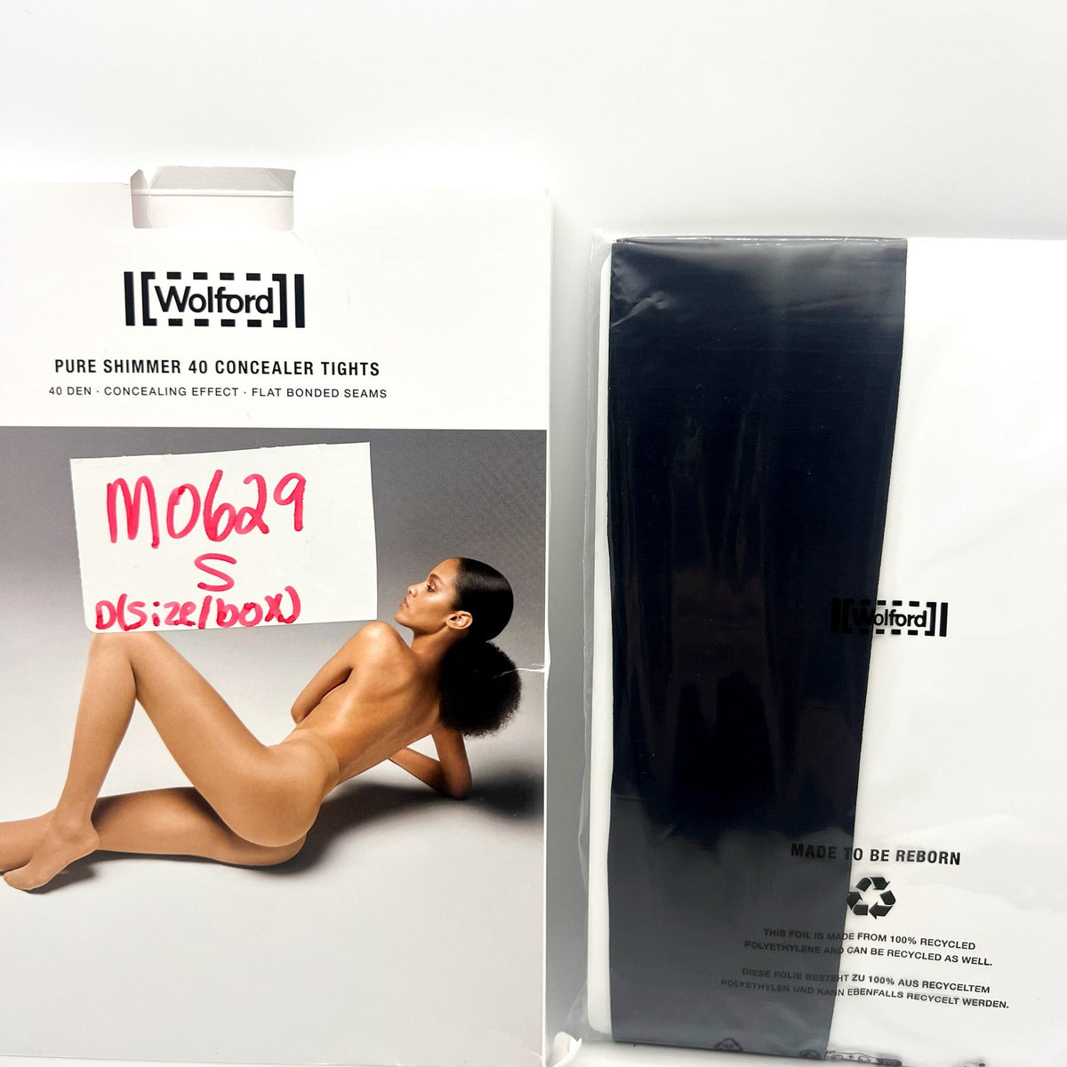 WOLFORD Womens Pure Shimmer 40 Concealer Tights Small Black Admiral Flawless NWT
