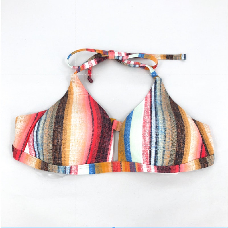 PRANA Women's Lexie Halter Bikini Top XL Multi Baja Stripe UPF 50+ NWT