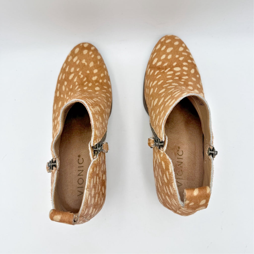 Vionic Womens Cecily Ankle Booties Size 5 EU 36 Brown Deer Print Calf Hair NWOB