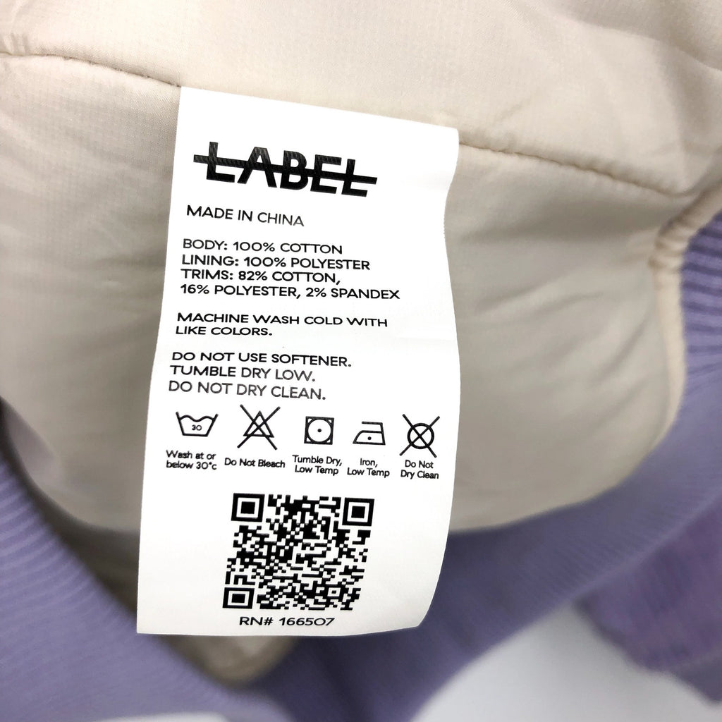 LABEL Unisex Go-To Corduroy Bomber Jacket XL Lavender Purple Full Zip NWT