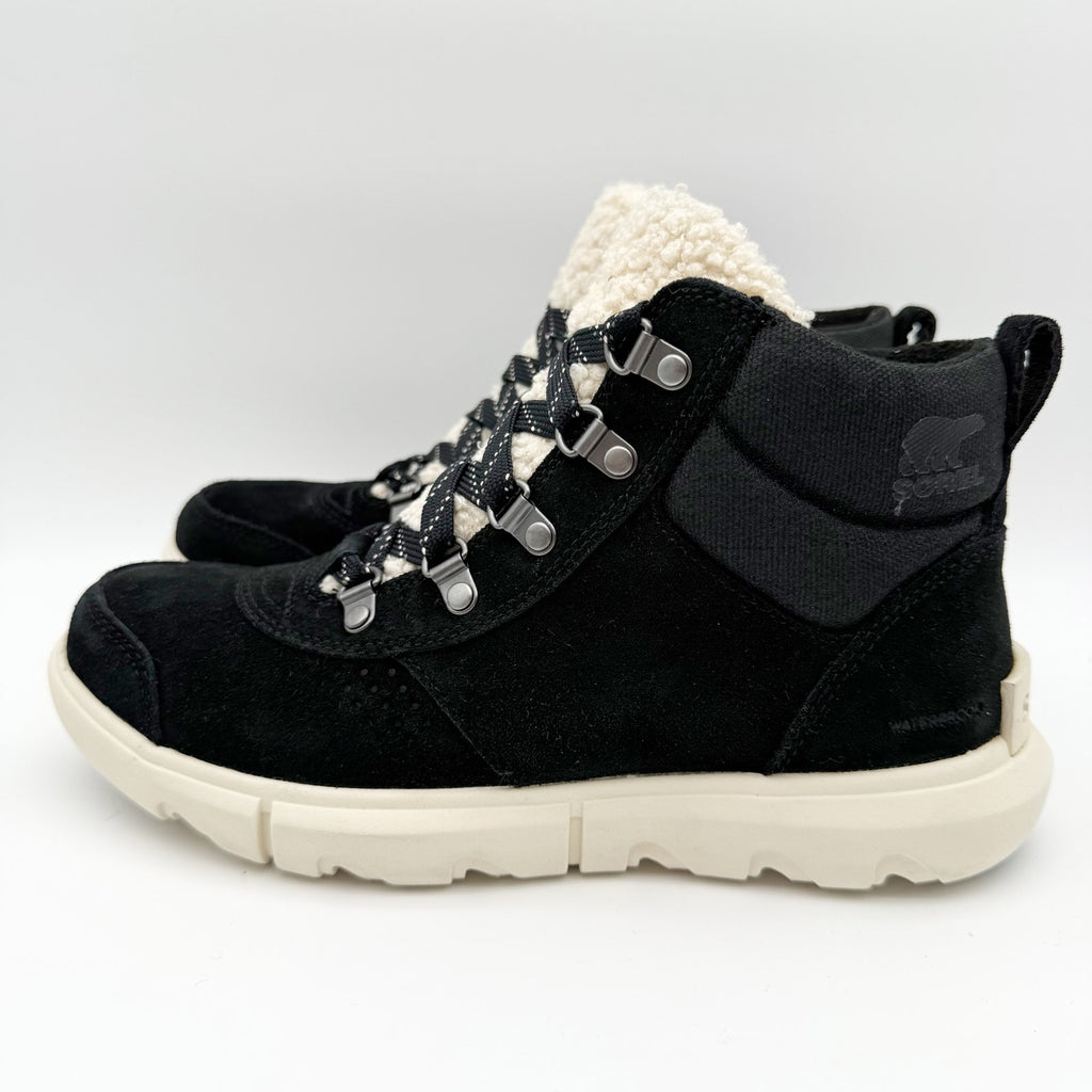 Sorel Women Explorer Next Hiker Bootie US 7 Black Suede Waterproof Insulated NIB