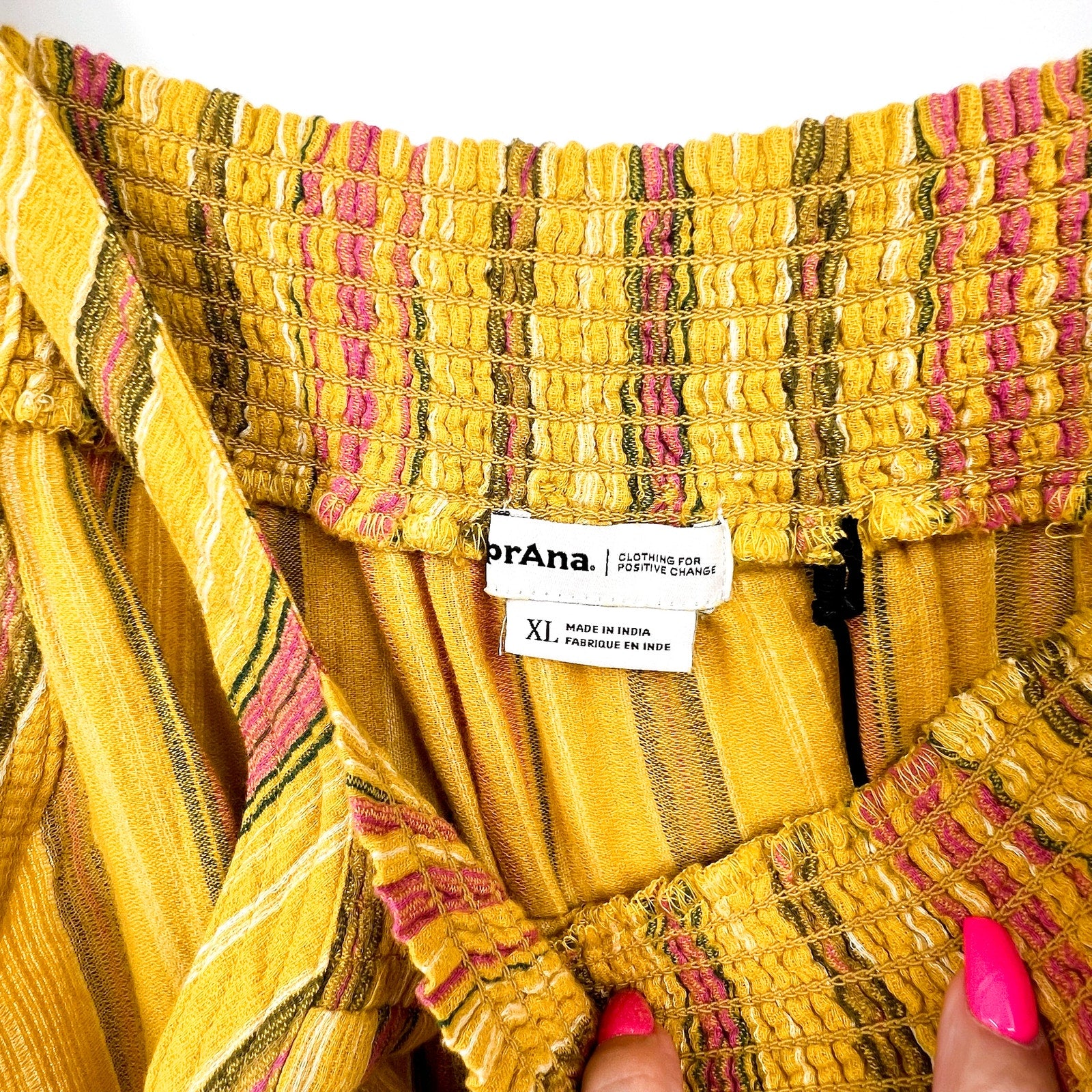PRANA Women's Little Palm Cami Top XL Yellow Leapfrog Stripe Square Neck NWT