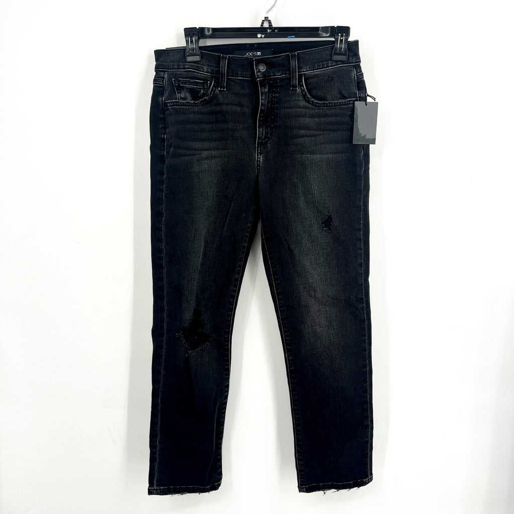 JOES JEANS Straight Crop Jeans Size 26 US 4 Black Wash Distressed Mid Rise NWT