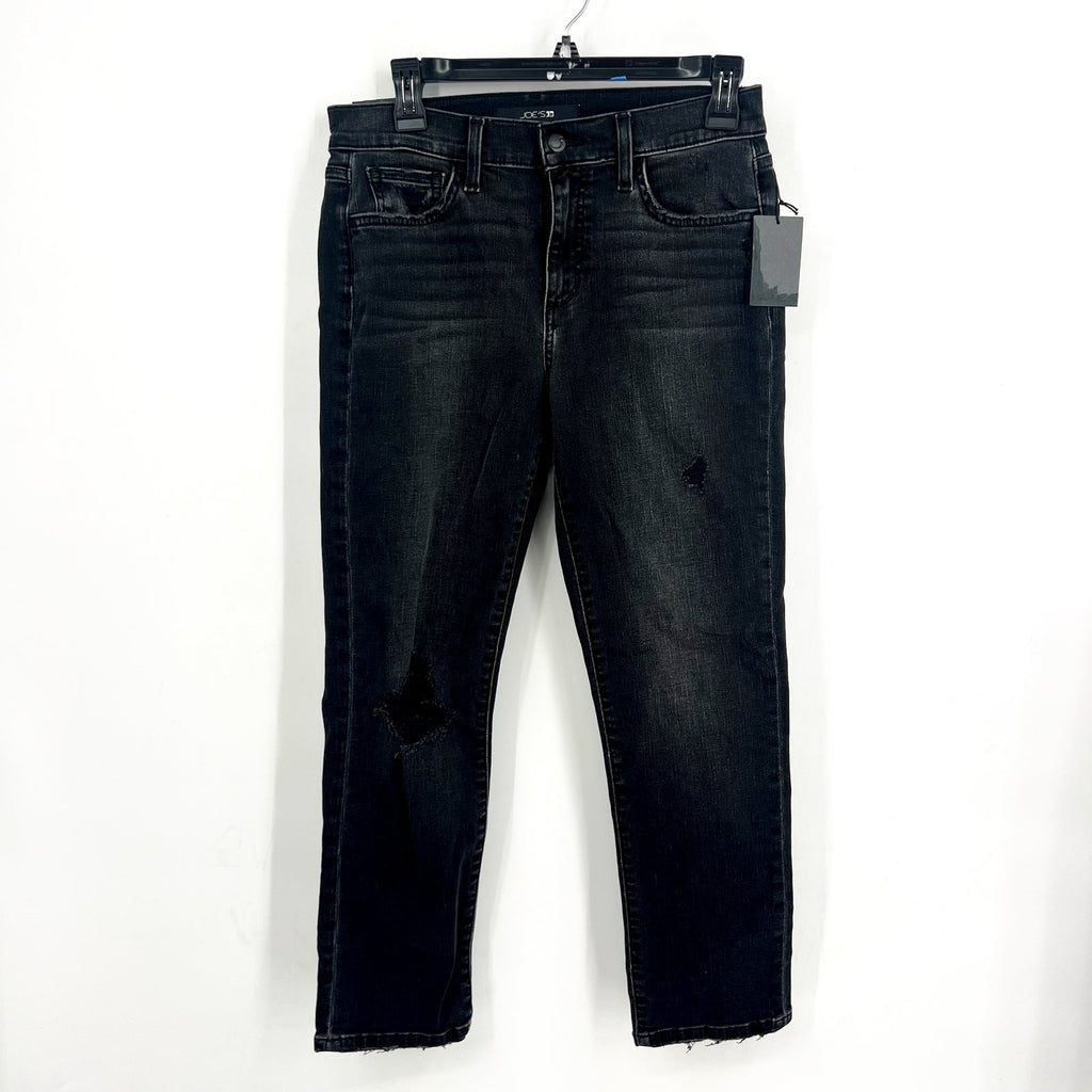 JOES JEANS Straight Crop Jeans Size 26 US 4 Black Wash Distressed Mid Rise NWT