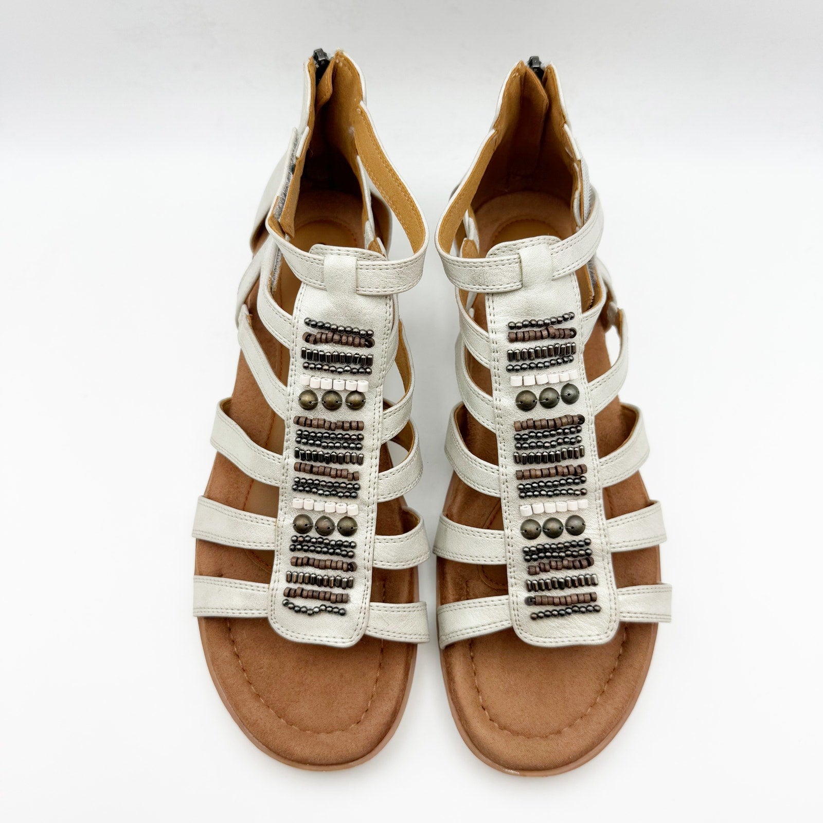 Cobb Hill Womens Zion Gladiator Sandal US 10 Taupe Metallic Beaded NWOB