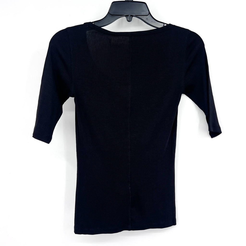 EVERLANE Women's The Luxe Rib Scoop-Neck Tee XS Black Elbow Sleeve SUPIMA NWT