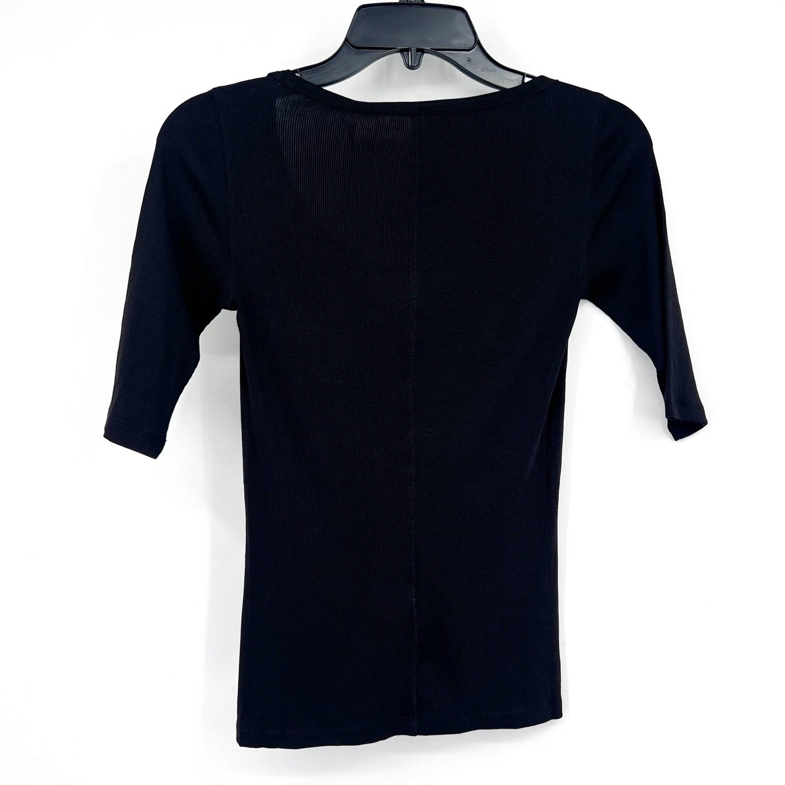 EVERLANE Women's The Luxe Rib Scoop-Neck Tee XS Black Elbow Sleeve SUPIMA NWT