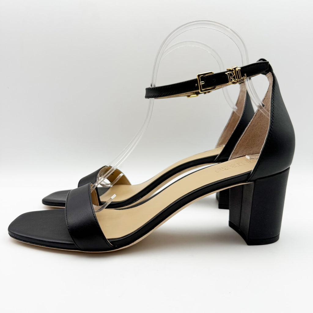 Lauren Ralph Lauren Womens Logan Heeled Sandals US 9.5 Black Leather NIB