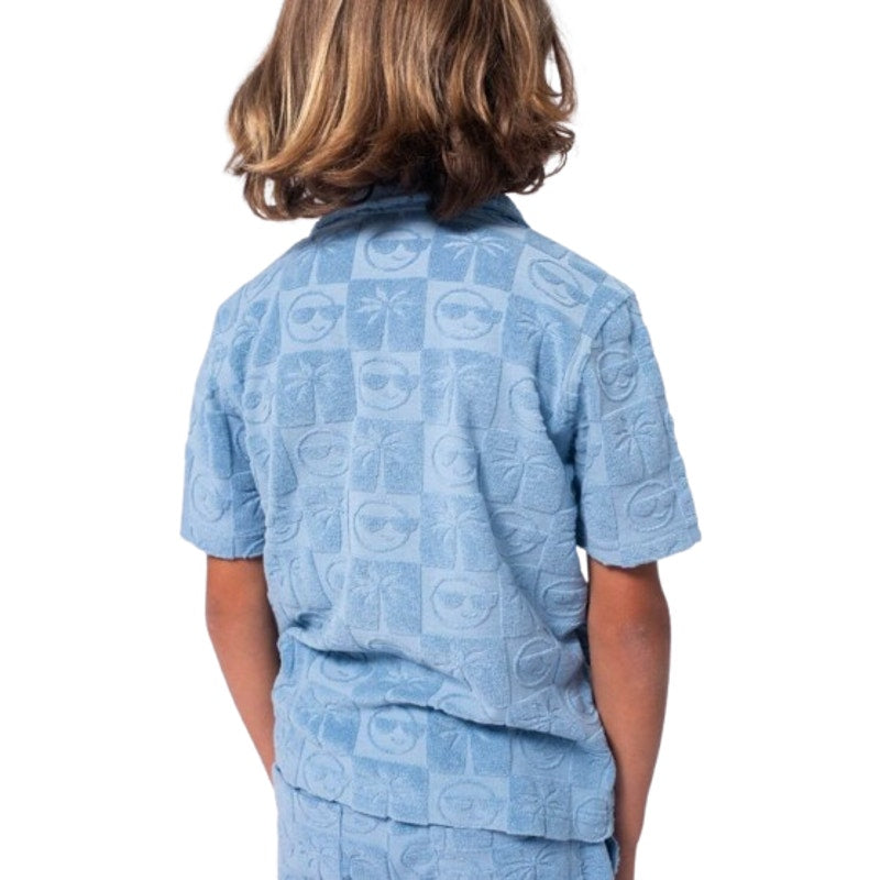 APPAMAN Boy's Resort Terry Shirt Size 8 Denim Blue Printed Short Sleeve NWT