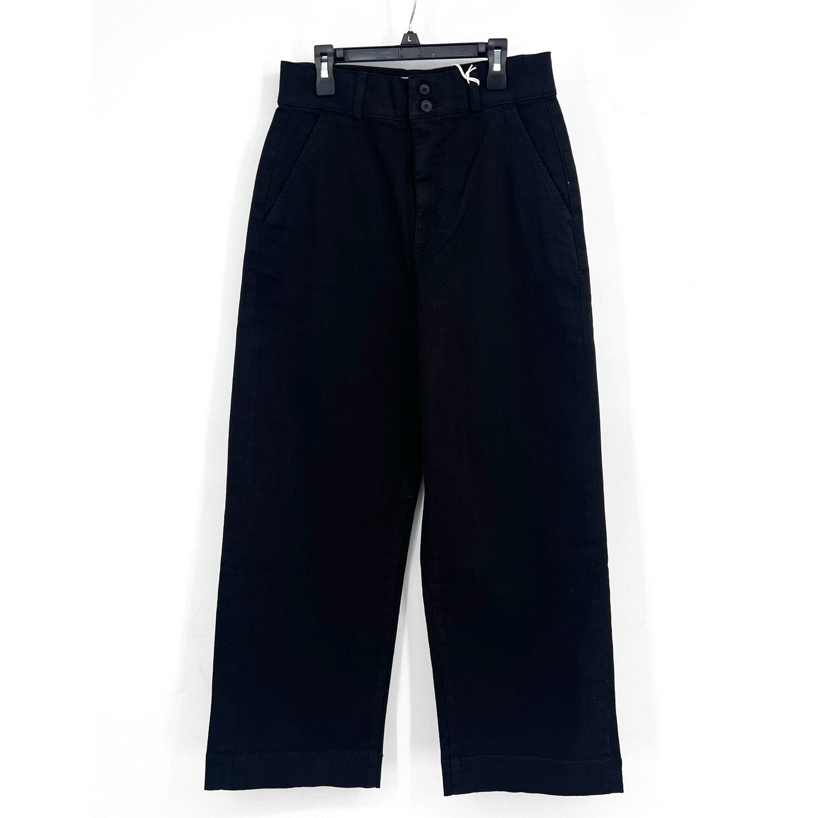 EVERLANE Womens Organic Wide-Leg Crop Pants Size 8 Black Chino Stretch Twill NWT