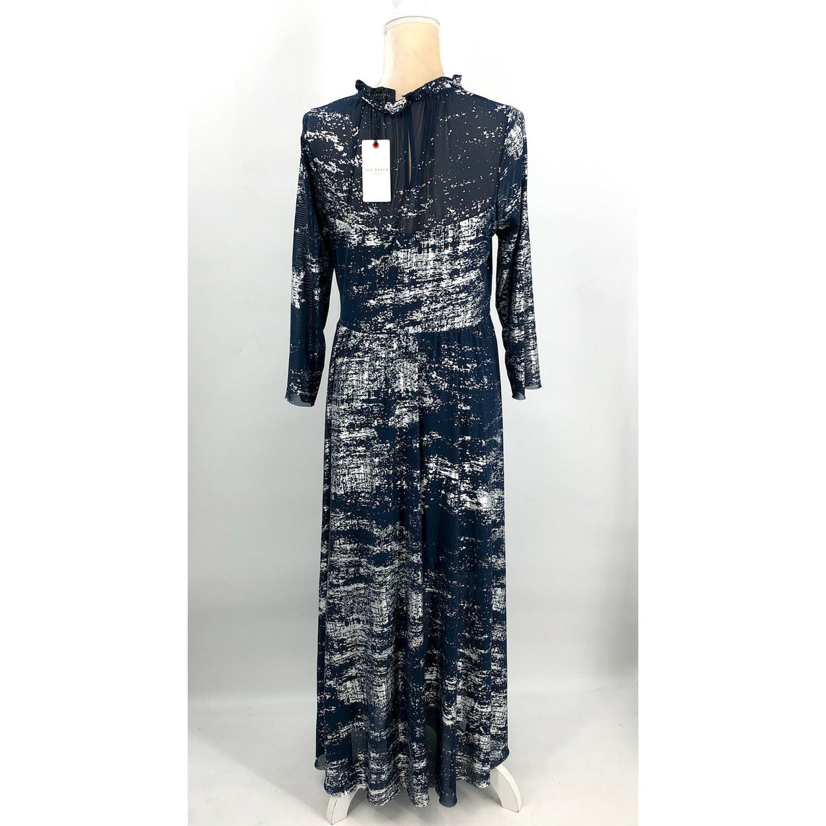 TED BAKER Iggiey Metallic Burnout Midi Dress Large US 12 Navy Blue NWT