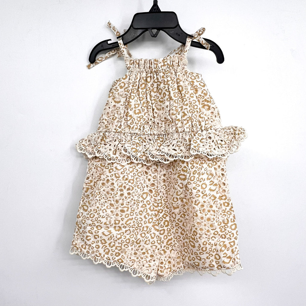 BARDOT JUNIOR Baby Leopard Trim Romper 12-18 Months Cream Beige Peplum NWT