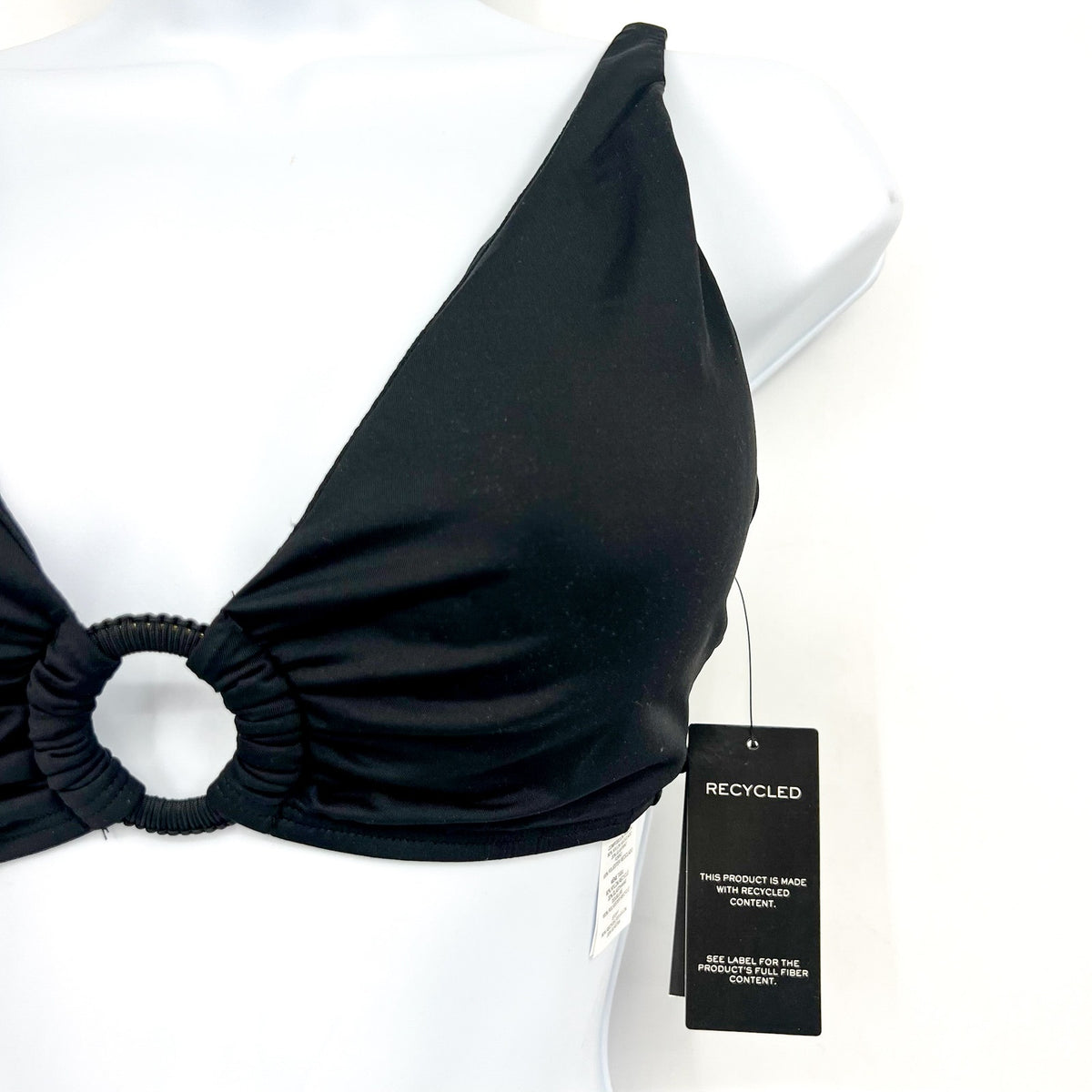 LAUREN RALPH LAUREN Women's Ring Triangle Bikini Top Size 14 Black NWT