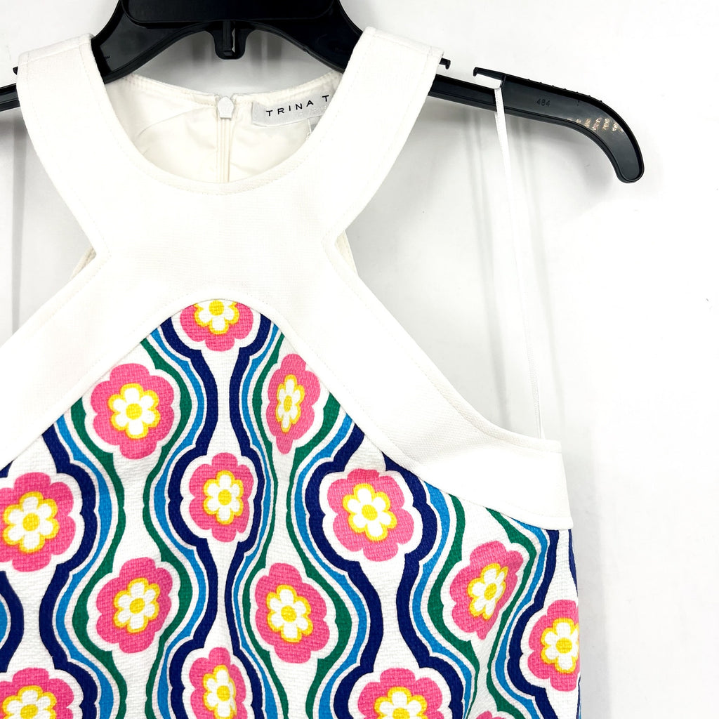 TRINA TURK Women's Halter Triton Dress Size 4 Gulfstream White Multi Floral NWT