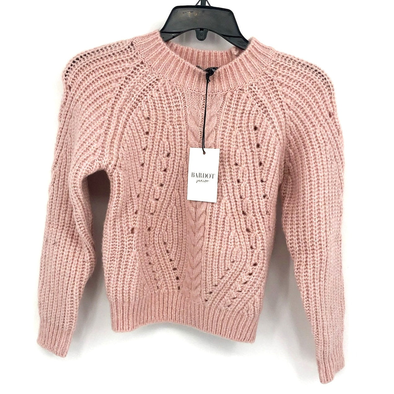 BARDOT JUNIOR Girl's Cozy Cable Knit Crewneck Sweater Size 14 Pink Potpourri NWT