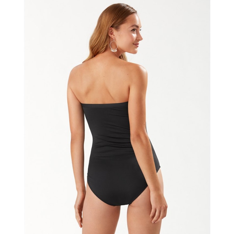 TOMMY BAHAMA Pearl Bandeau One-Piece Swimsuit Size 6 Black Shirred NWT