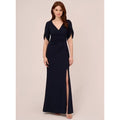 ADRIANA PAPELL Tulip Sleeve Column Gown Size 6 Navy Blue Midnight Pearl NWOT