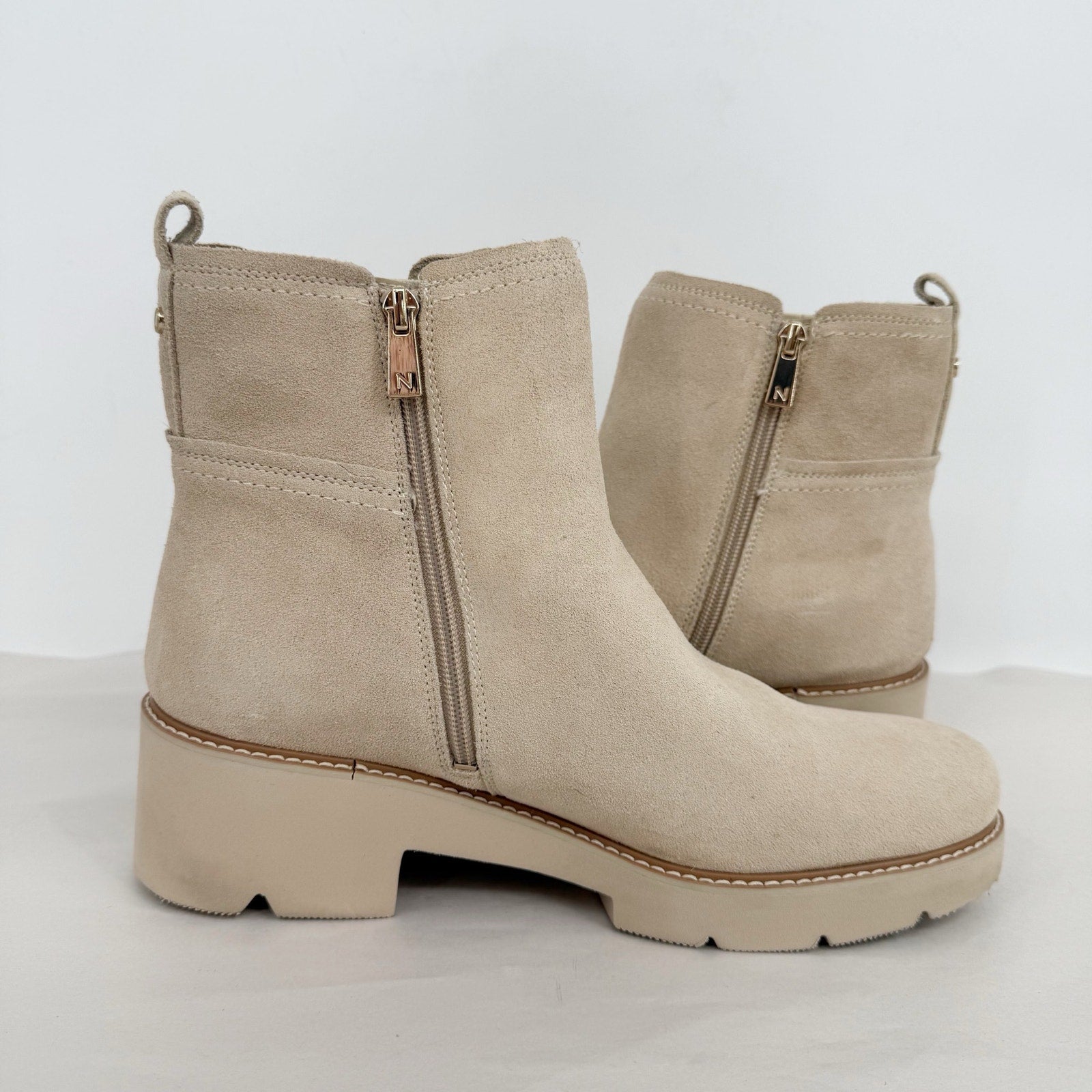 Naturalizer Womens Darry Platform Ankle Booties Size 12 WIDE Beige Suede NWOB