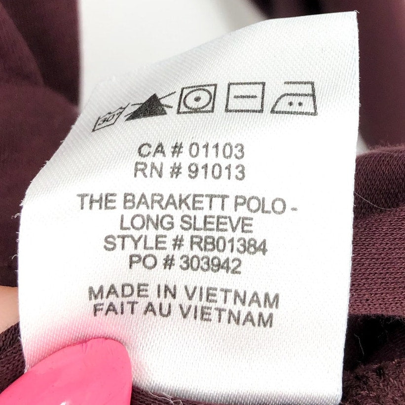 ROBERT BARAKETT Men Georgia Polo Shirt XXL Dark Red Pima Cotton Long Sleeve NWOT