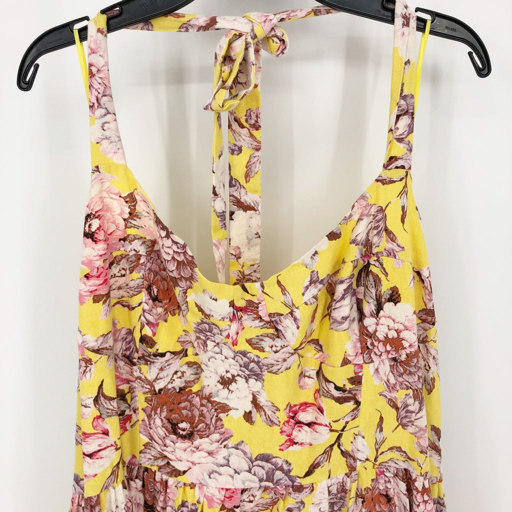 BARDOT Womens Labella Midi Dress US 2 XS Tropical Yellow Floral-Print Halter NWT