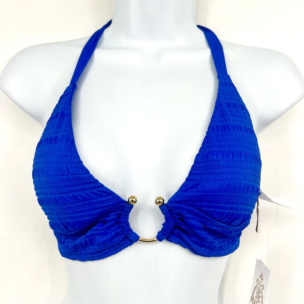 BECCA Women's Coast Halter Bikini Top Small Blue Ultramarine Adjustable Tie NWT