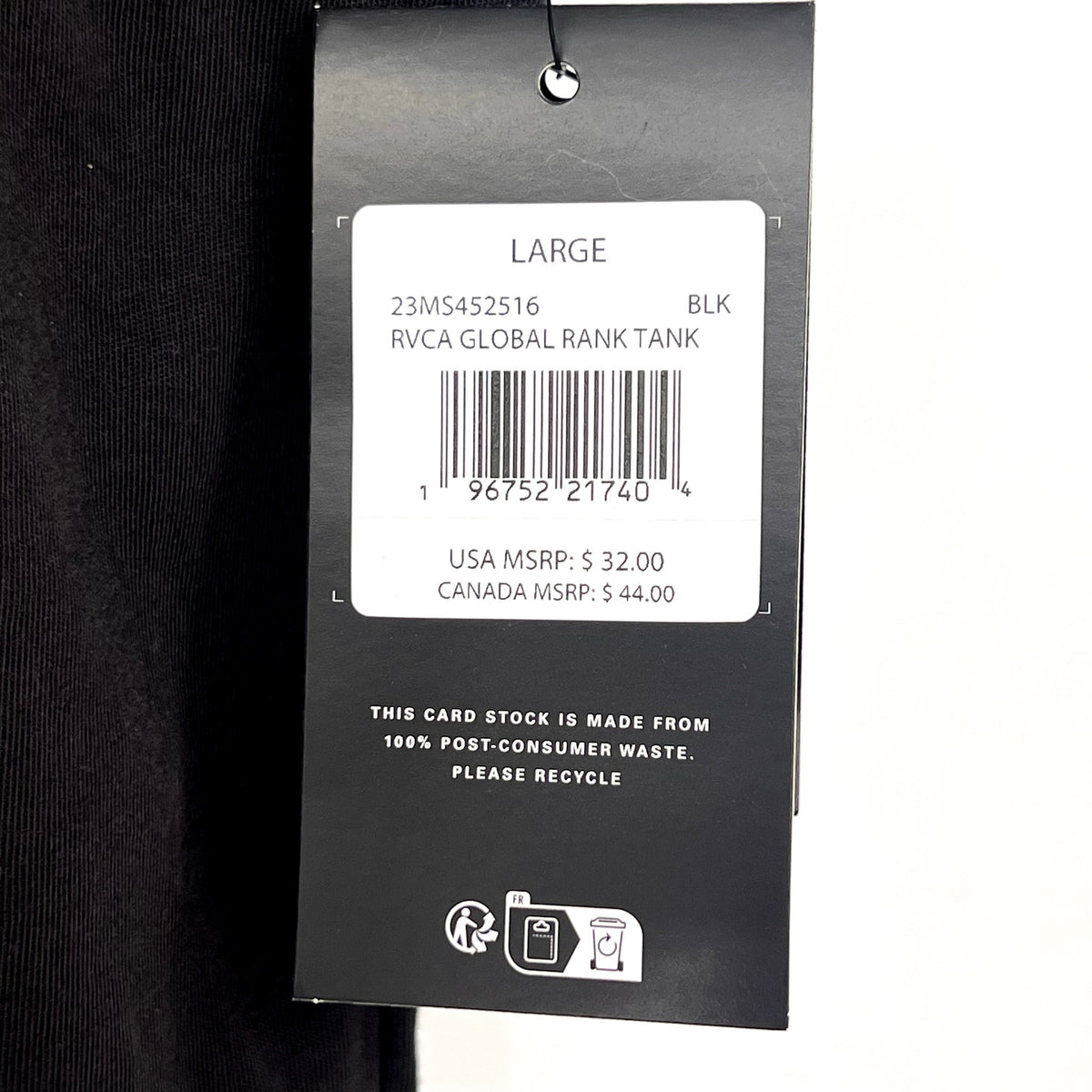RVCA Men's Global Rank Vest Tank Top Large Black Performance Fit NWT
