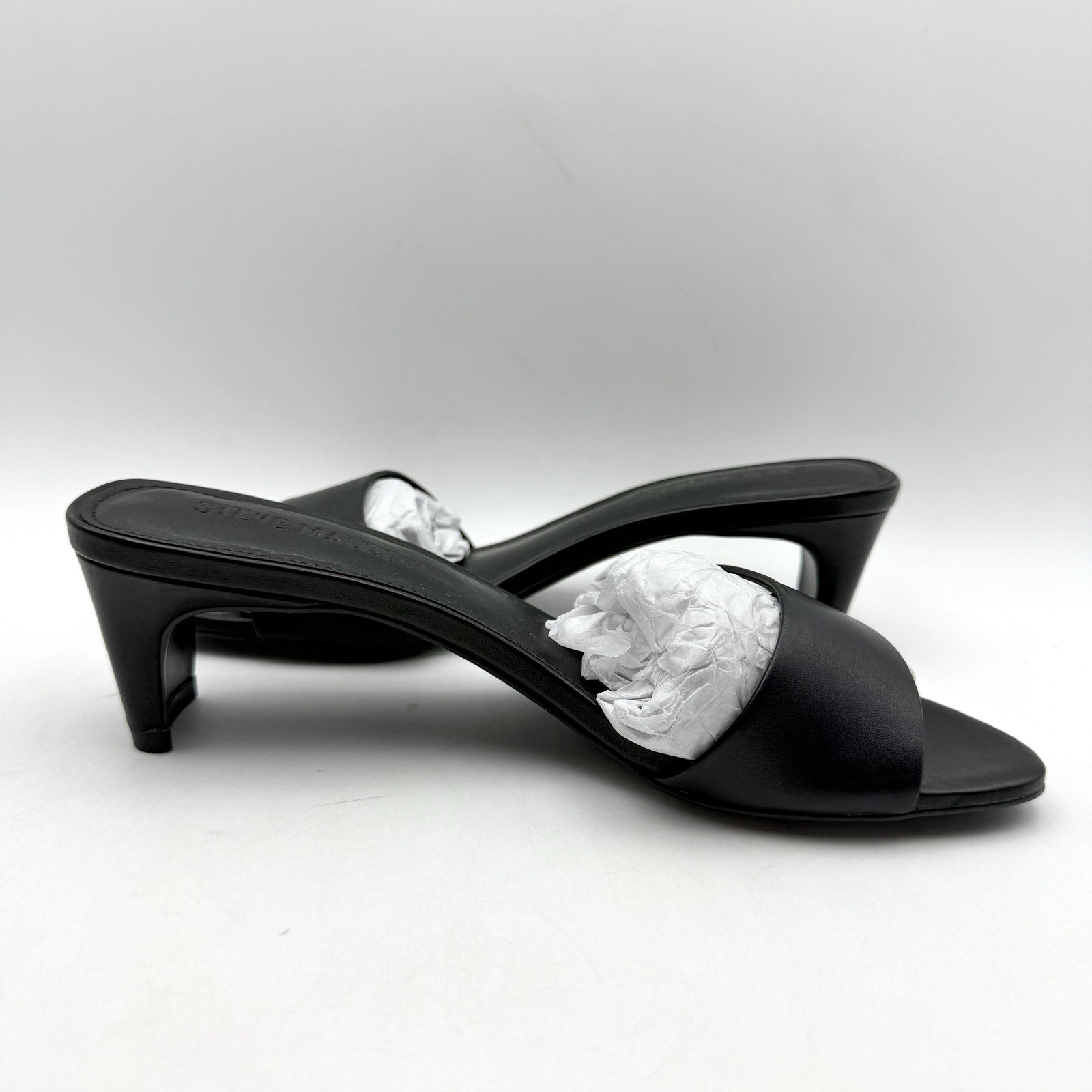 Steve Madden Womens Patsy Heeled Sandal US 7.5 M Black Vegan Leather NIB