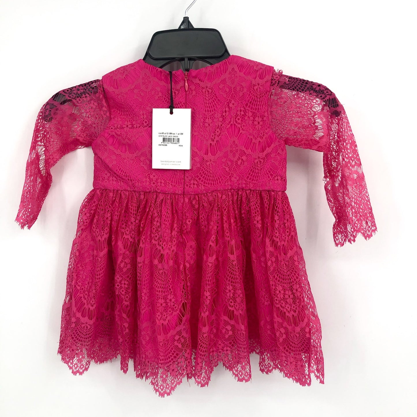 BARDOT Baby Girl Gertrude Lace Dress 12-18 Months Pink Long Sleeve NWT
