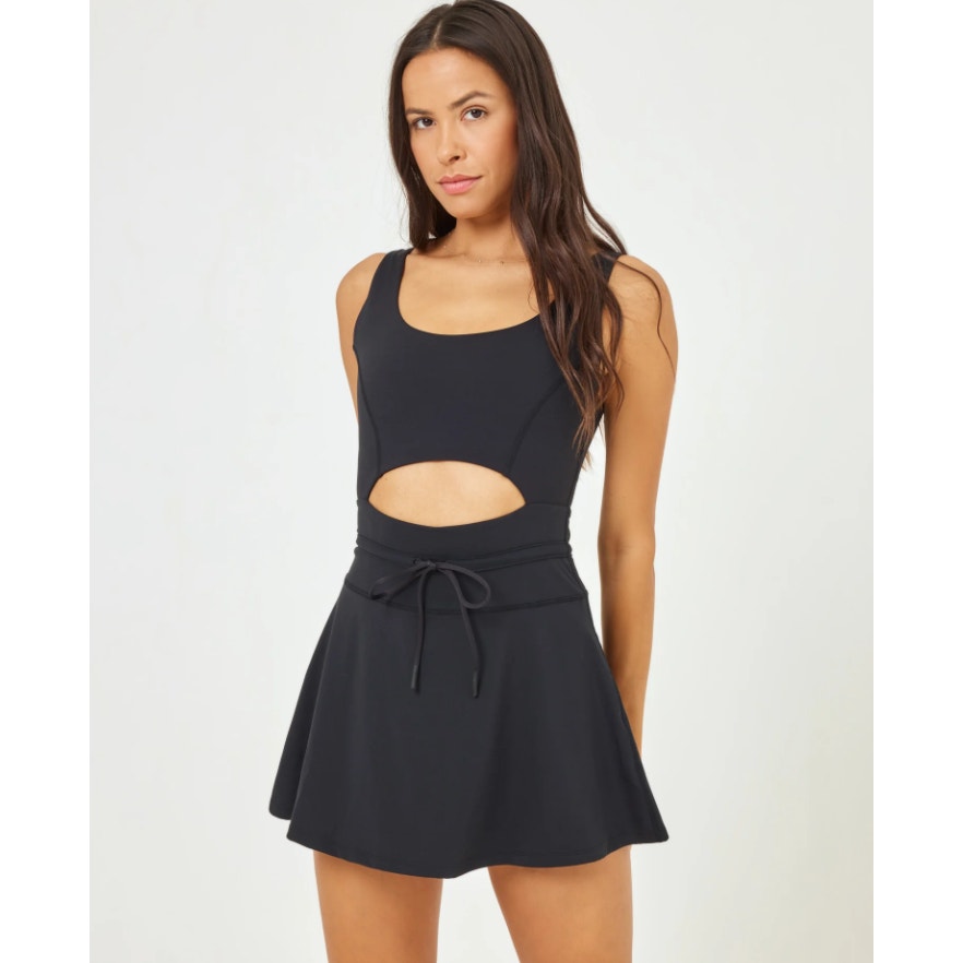 L*SPACE Women's Patterson Athletic Dress Large Black Tank Built in Short  NWT
