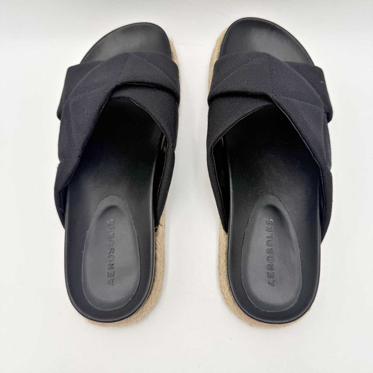 Aerosoles Womens Linney Slide Sandals Size 8.5 M Black Canvas NWOB