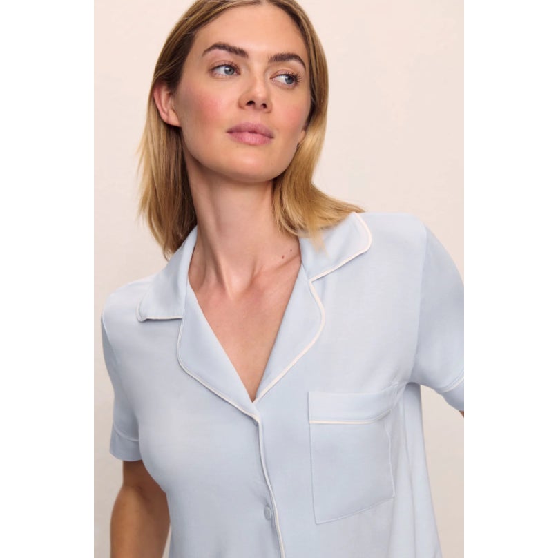 EBERJEY Gisele Relaxed Short PJ Set Small Ice Blue Ivory TENCEL Modal NWOT