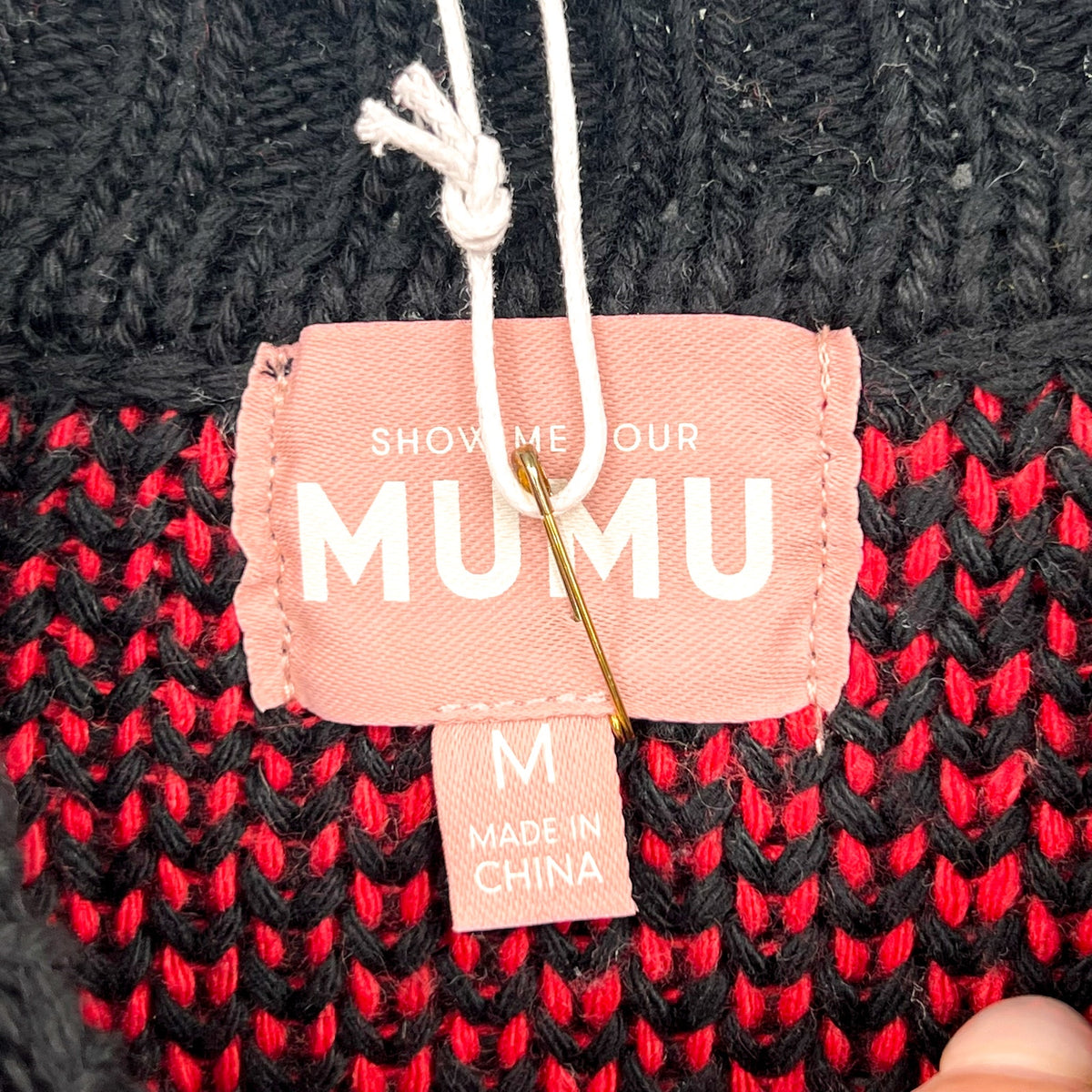 SHOW ME YOUR MUMU Women's Ski in Sweater Medium Black White Red Knit NWT