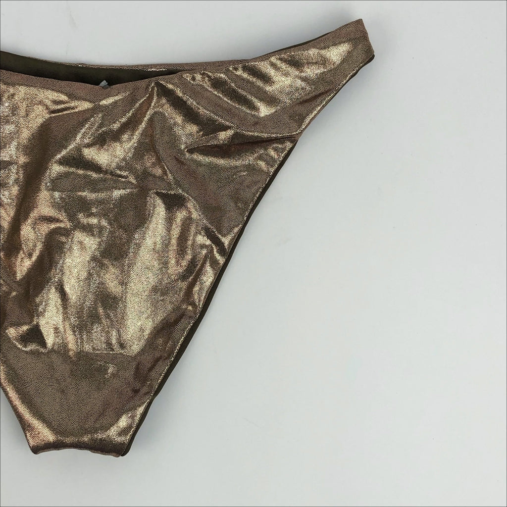 Good American Metallic Better Bikini Bottoms Medium Gold Mocha Foil NWT
