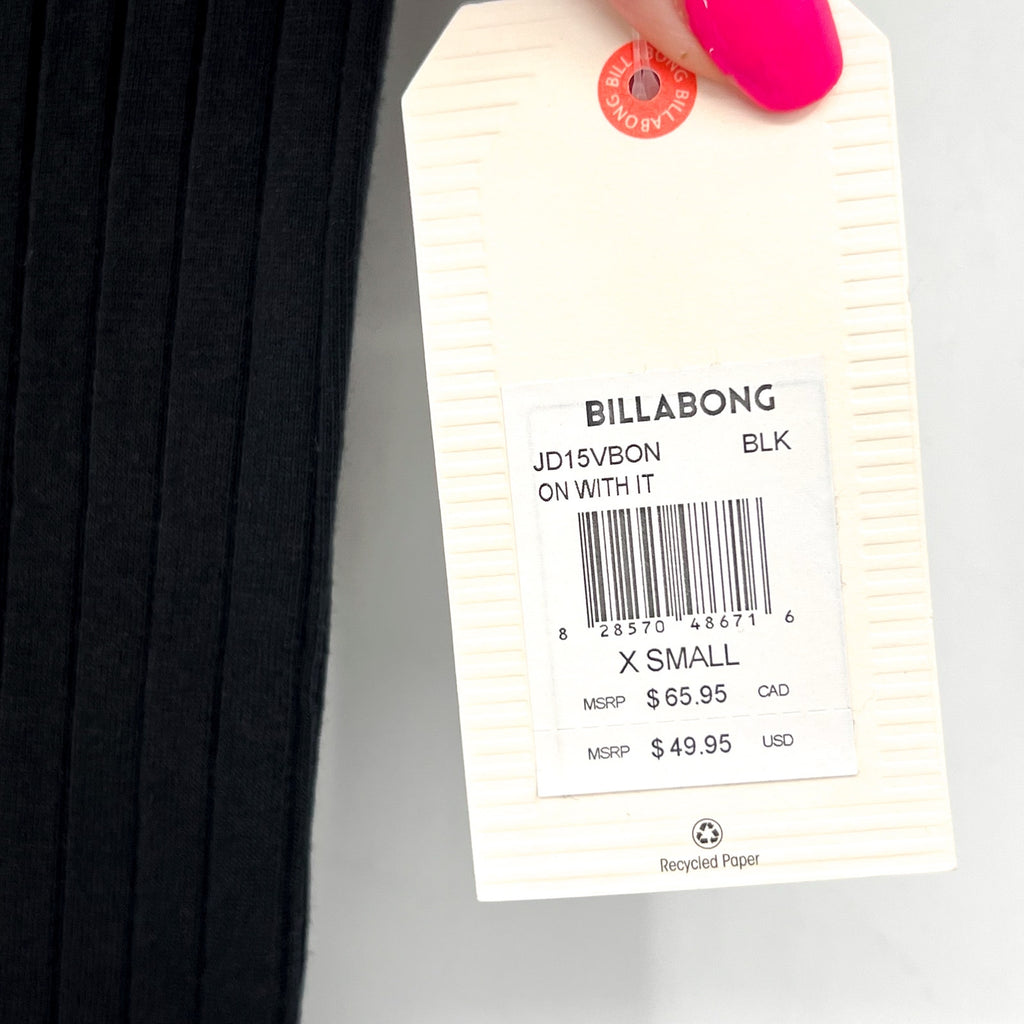 BILLABONG Juniors On With It Mini Button Dress XS Black Short Sleeve NWT