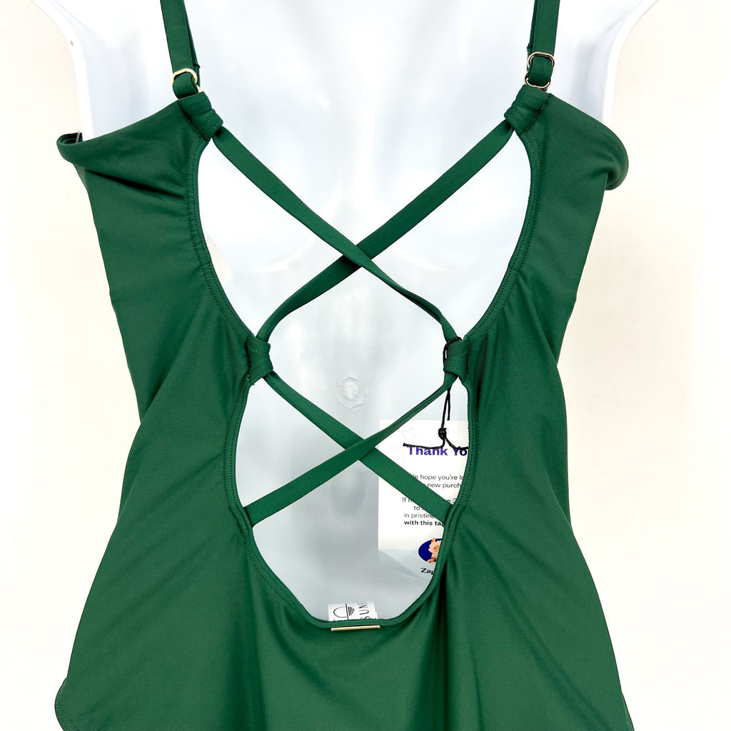 SUNSETS Women's Veronica One Piece Swimsuit Large Island Green Criss-Cross NWT