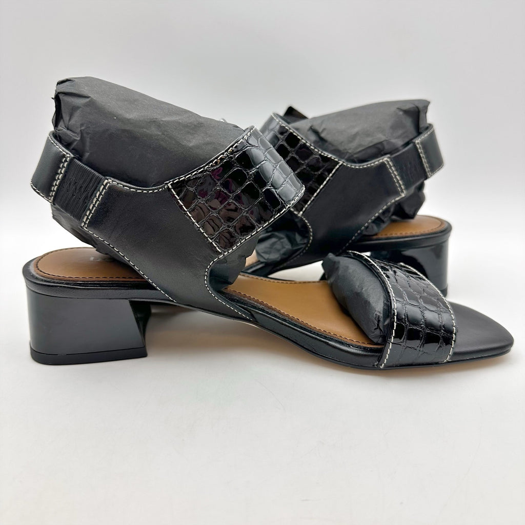 Donald Pliner Womens Vixi Heeled Sandals Size 5 M Black Patent Leather NIB
