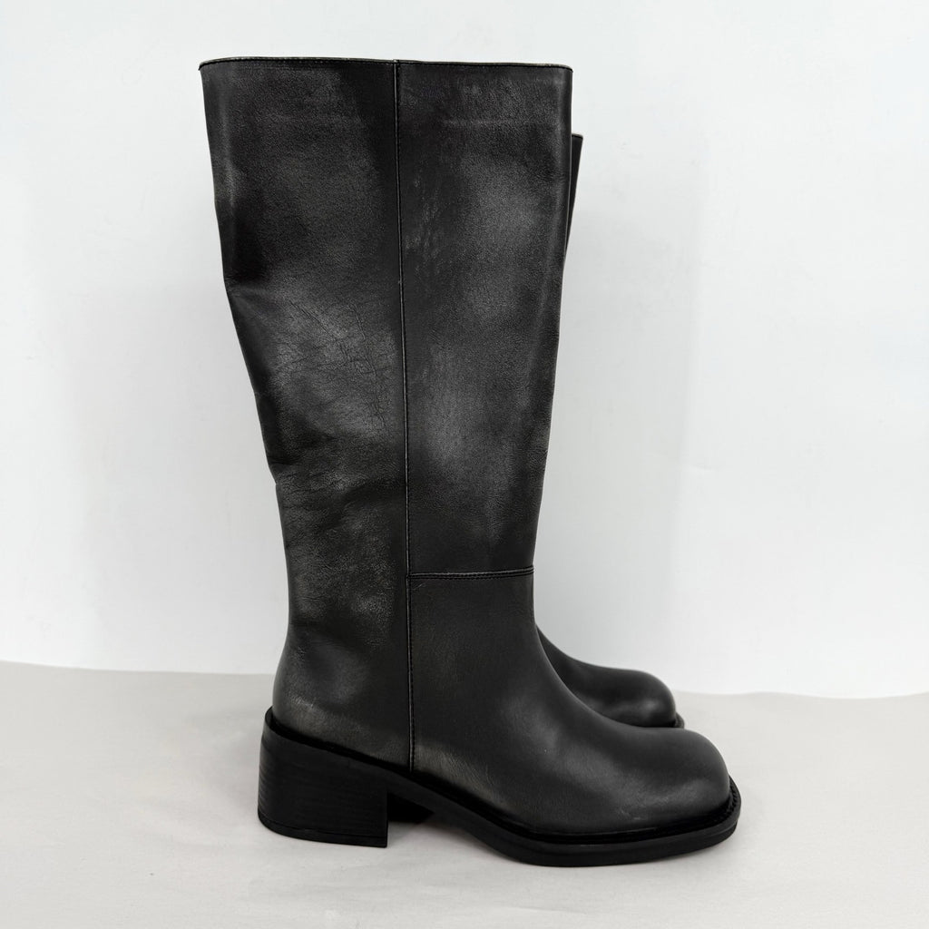 Free People Womens Dana Knee High Boots US 8 Black Distressed Leather NIB