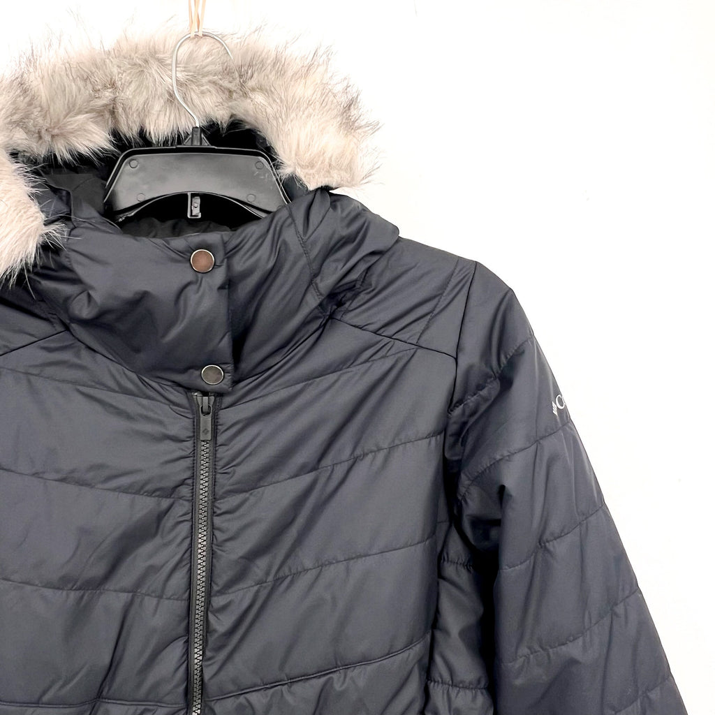 COLUMBIA Women's Sparks Lake III Jacket Medium Black Faux Fur Hood NWOT