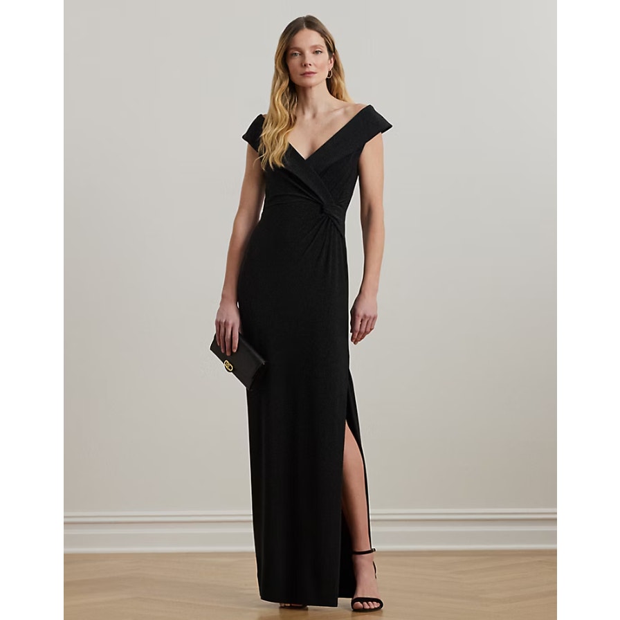 LAUREN RALPH LAUREN Off-the-Shoulder Gown Size 6 Black Jersey Dress Formal NWT